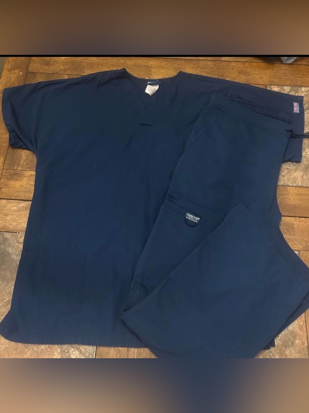 Women's Cherokee Navy Blue Scrub Set Shirt Pants Sz L